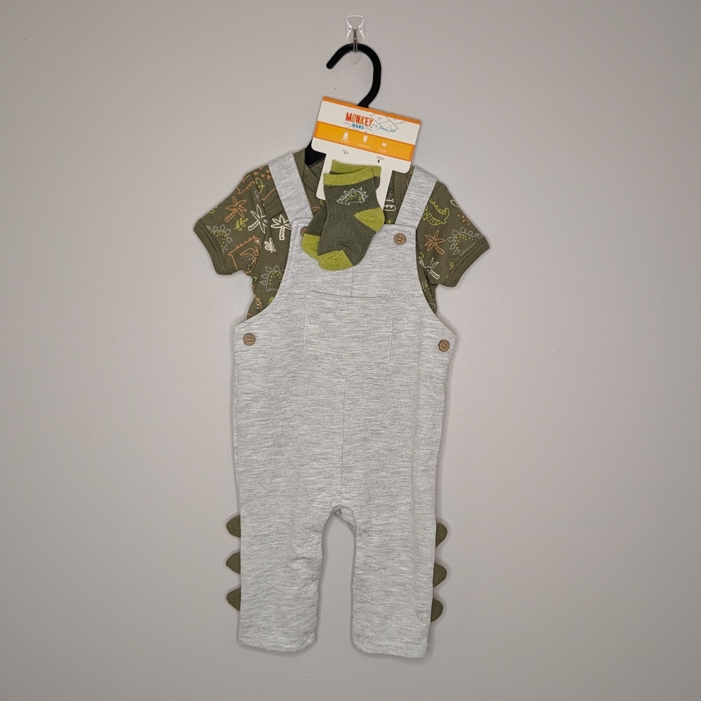 💙 2 for 15 💙 Monkey Bars Dinosaur 3-Piece Set | Bodysuit Overalls Socks